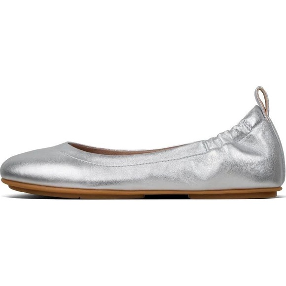 FitFlop Allegro Silver Metallic Leather Ballet Flats Round Toe Shoes Size 10 NEW